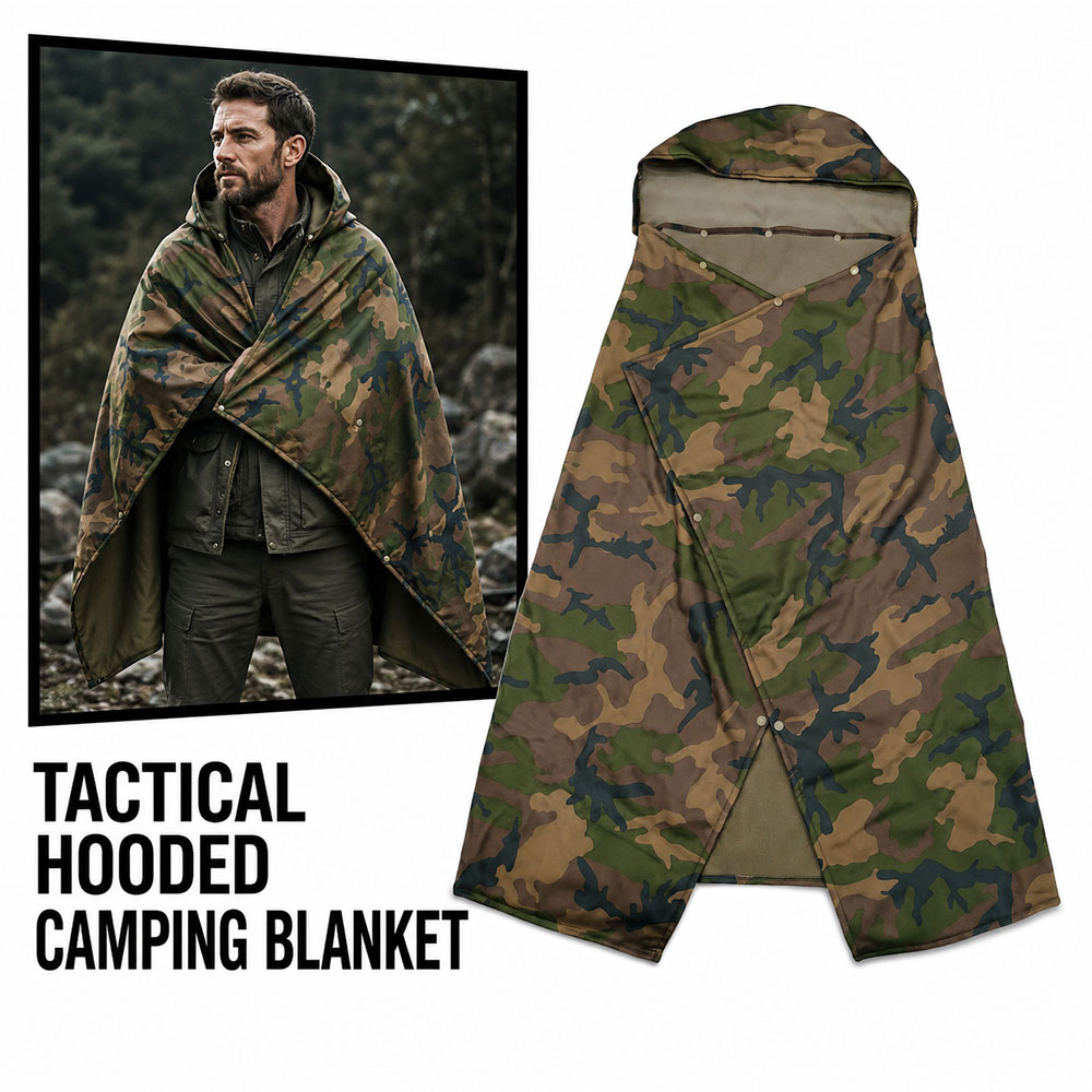 Outdoor Hunting Blanket - 戦術的な迷彩フード付きウェアラブルフリースブランケット防風暖かいポータブルマント狩猟エアソフト射撃アウトドアバックパッキング旅行用