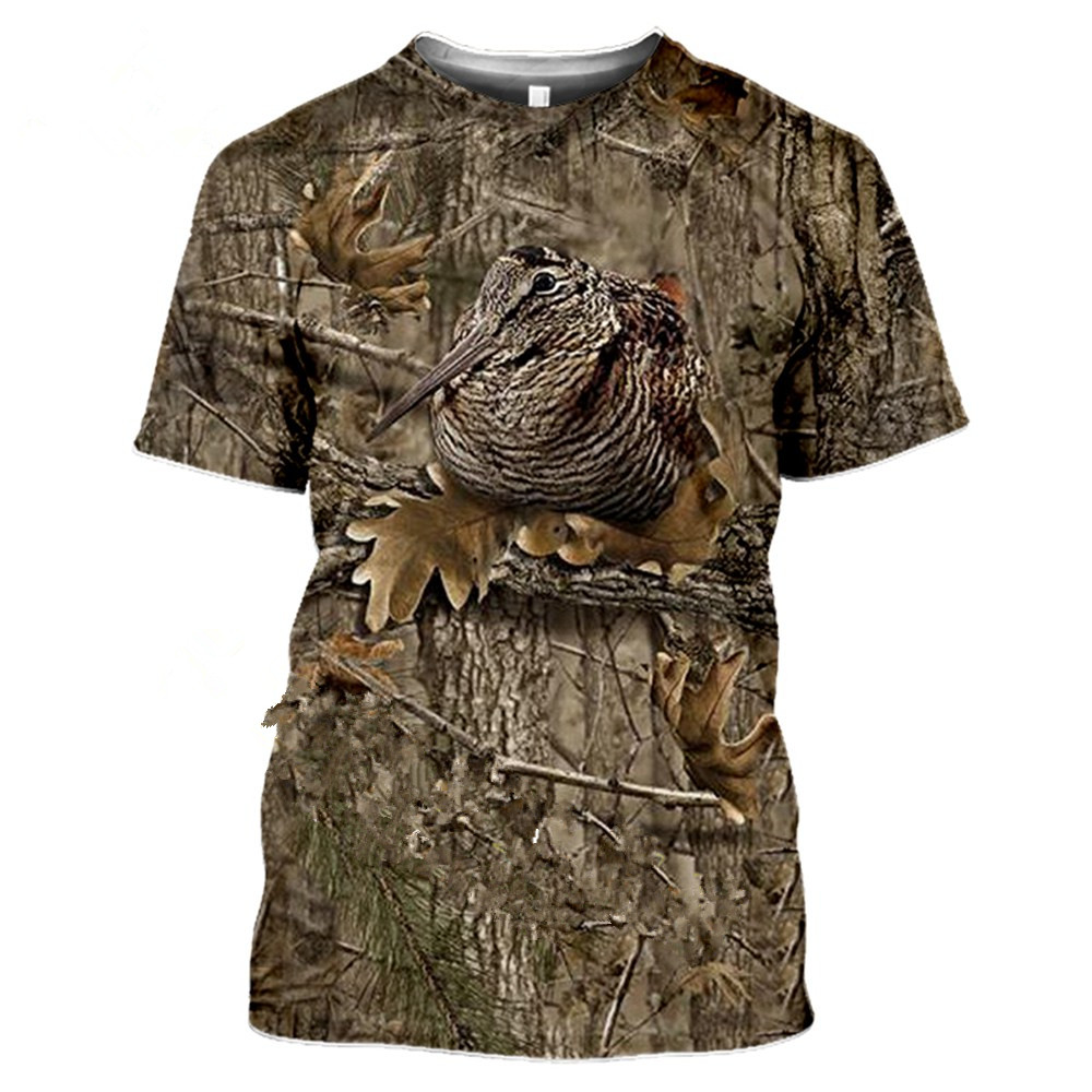 Outdoor Hunting T Shirts - メンズカジュアルサマーTシャツ,速乾性カモフラージュプリントのメンズファッションTシャツ,ビークアニマルパターンの3Dラウンドネック半袖Tシャツ