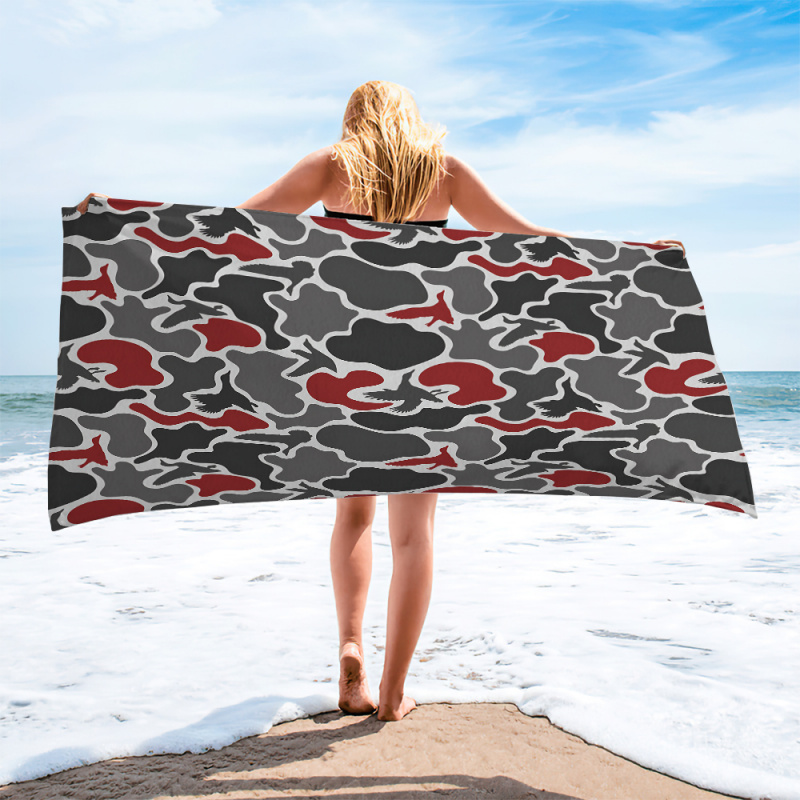 Outdoor Hunting Blanket - レッドトーンハンティングダックカモ柄大型ビーチタオル速乾性砂よけUVカットビーチブランケットアウトドアハンターメンズ用