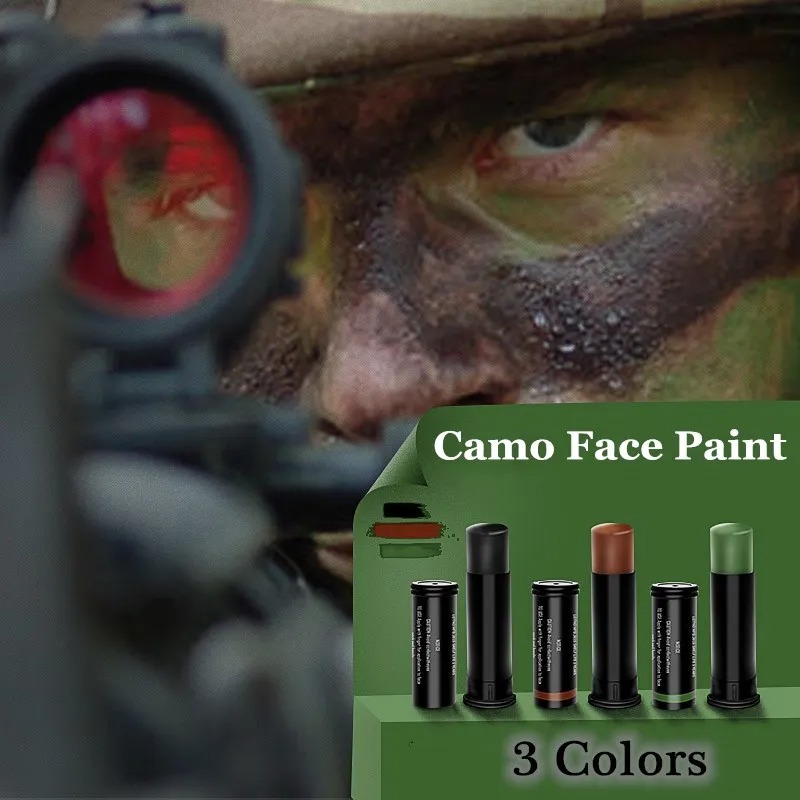 Camo Face Paint - アウトドアファン用カモフラージュフェイスオイルセット、csフィールド、キャンプトレーニング、特殊部隊ペイント、3色
