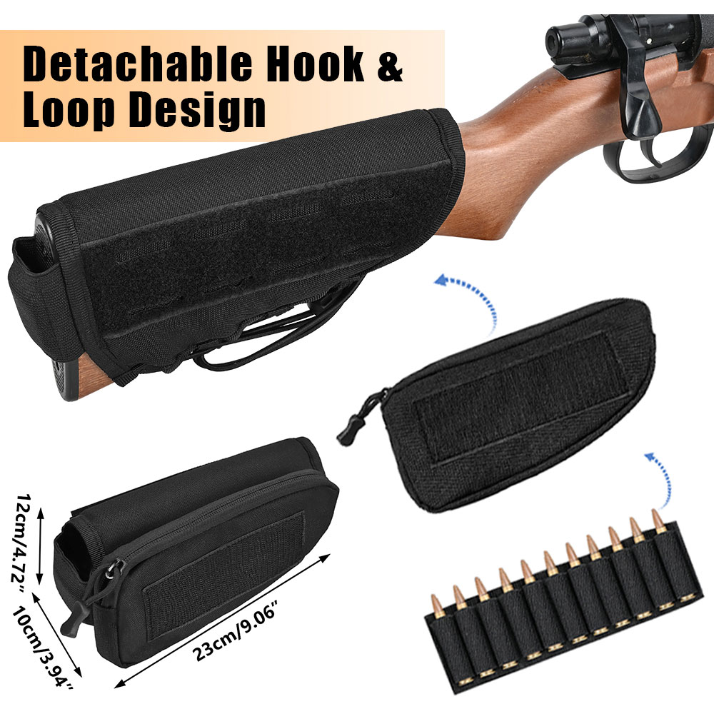 Hunting Outdoor Stores - 戦術的なライフル銃床銃シェルホルダーポーチ、フックとループ付き、狩猟用ライフル銃床弾薬収納弾丸キャリーバッグ