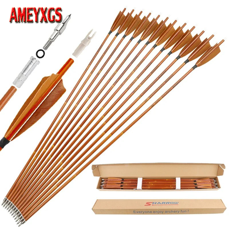 Arrow Carbon Shaft - 6/12本入り混合カーボン矢 SP500 31.5インチ インセットノック 4インチ ブラウンターキーフェザー