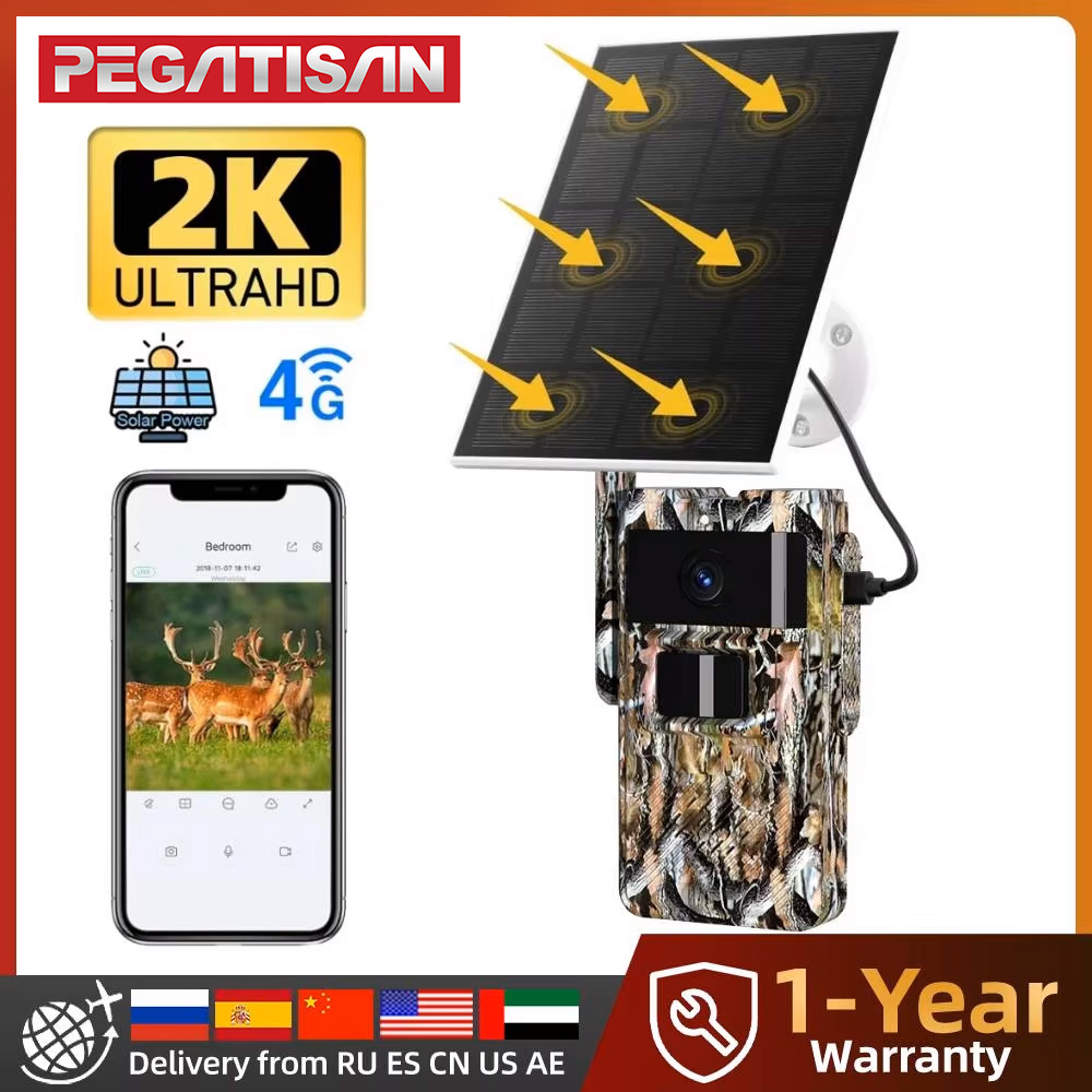Outdoor Hunting Pictures - PEGATAH 4G ソーラーパワートレイルカメラ 2K 動画 14MP