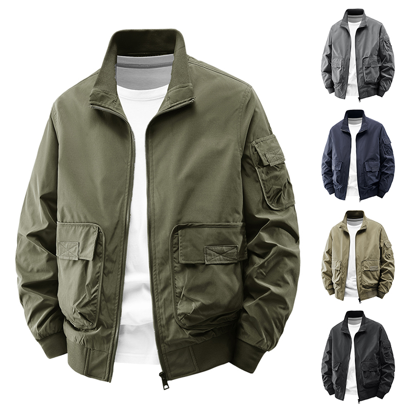 Outdoor Hunting Coat - 男性ハイキングジャケット快適な秋キャンプジャケット複数のポケットスタンドアップカラーカジュアルコートアウトドア登山家狩猟コート