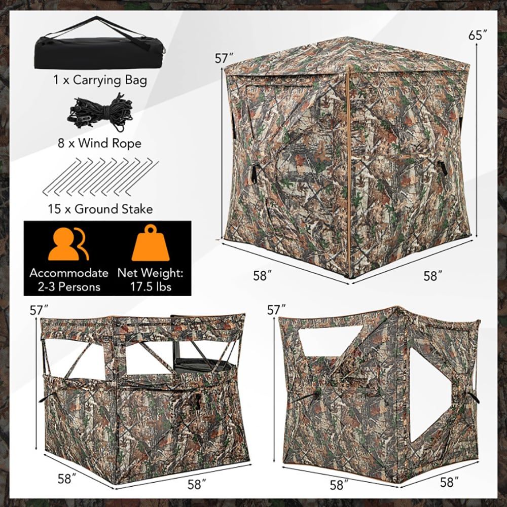 Outdoor Hunting Blinds - 5-in-1着脱式ハンティングブラインド、天窓付き2～3人用、屋外迷彩シェルター、1個