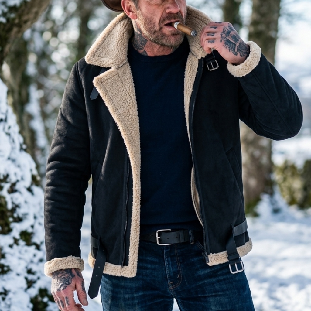 Men'S Outdoor Hunting Jacket - 男性冬フェイクスエードジャケットフリース裏地付き暖かい豪華なコート狩猟ハイキング防風カジュアルストリート冬男性アウター