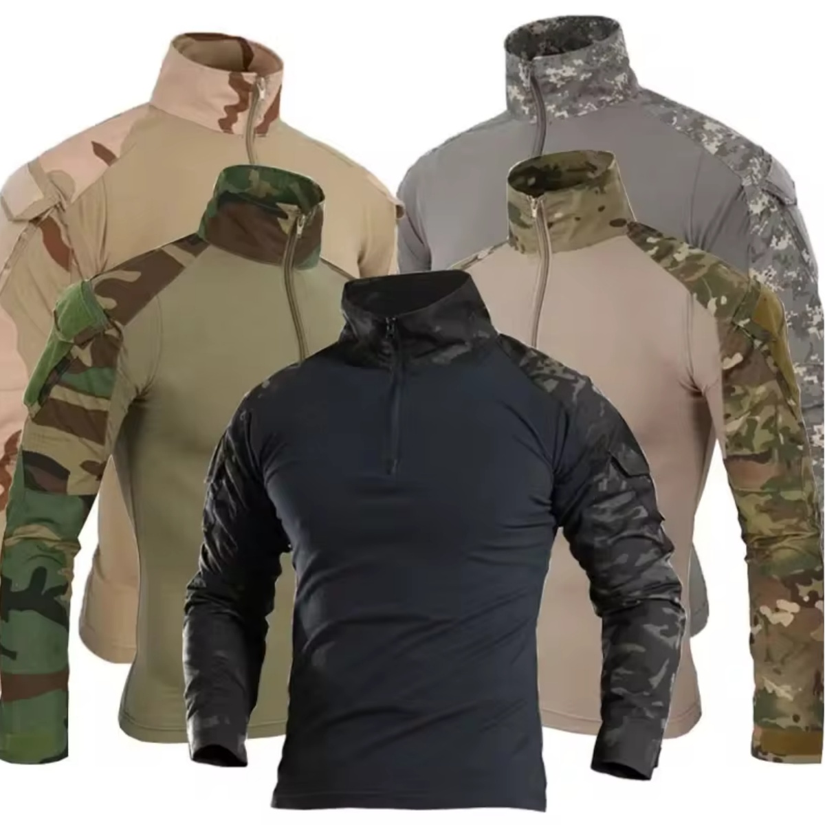 Outdoor Hunting T Shirts - メンズアウトドアタクティカルハイキングTシャツ、戦闘軍事CP迷彩長袖ハンティング登山シャツ、コットンスポーツウェア