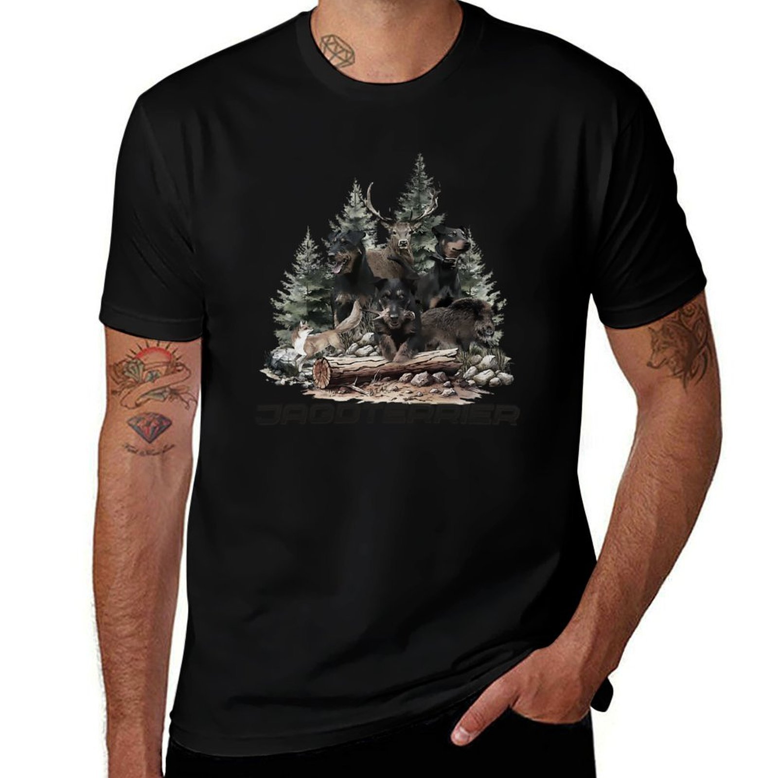 Wildman Hunting & Outdoor Photos - ジャーマン・ハンティング・テリアは野生の狩猟の仲間です Tシャツ 高弾性スポーツTシャツ