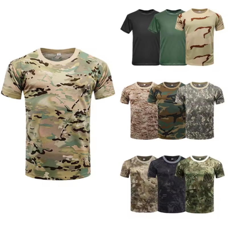 Outdoor Hunting T Shirts - アウトドアスポーツ メンズ Tシャツ 3D迷彩柄 速乾 Oネック