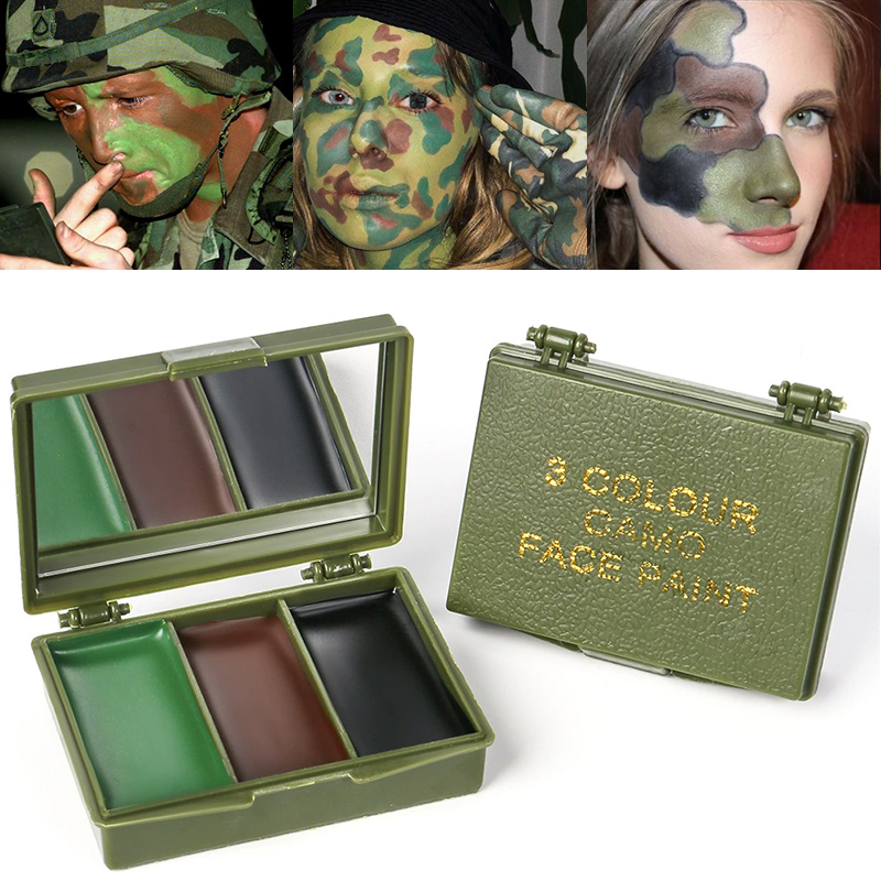 Camo Face Paint - 3色迷彩フェイスペイントセット、戦術的なアウトドアCS装備、リアルな迷彩メイクアップオイル（ミキシングとマスキング用）