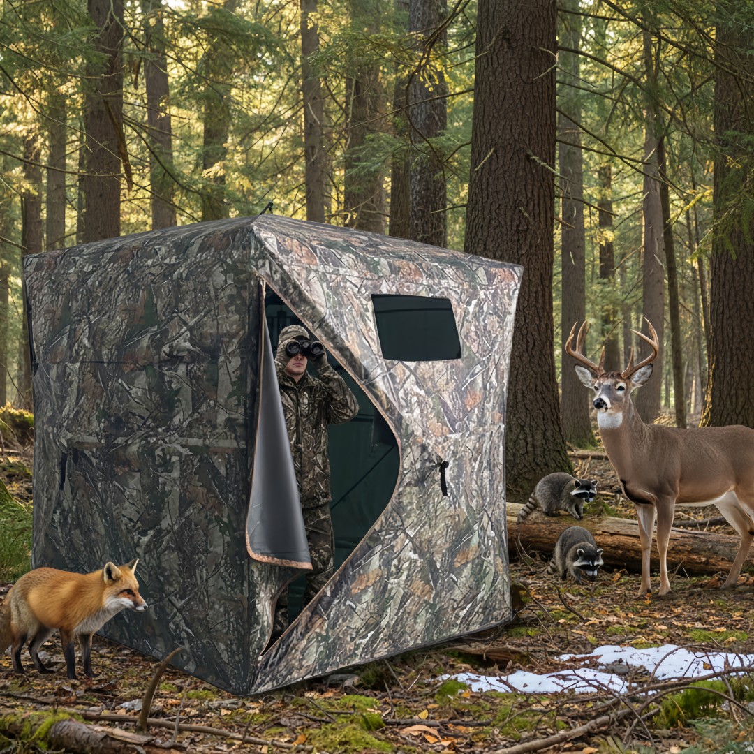 Outdoor Hunting Blinds - 迷彩柄ポップアップハンティングブラインド、簡単設置、地上設置型屋外カモブラインド、鹿、七面鳥、アヒル、アーチェリーシーズン用収納付き