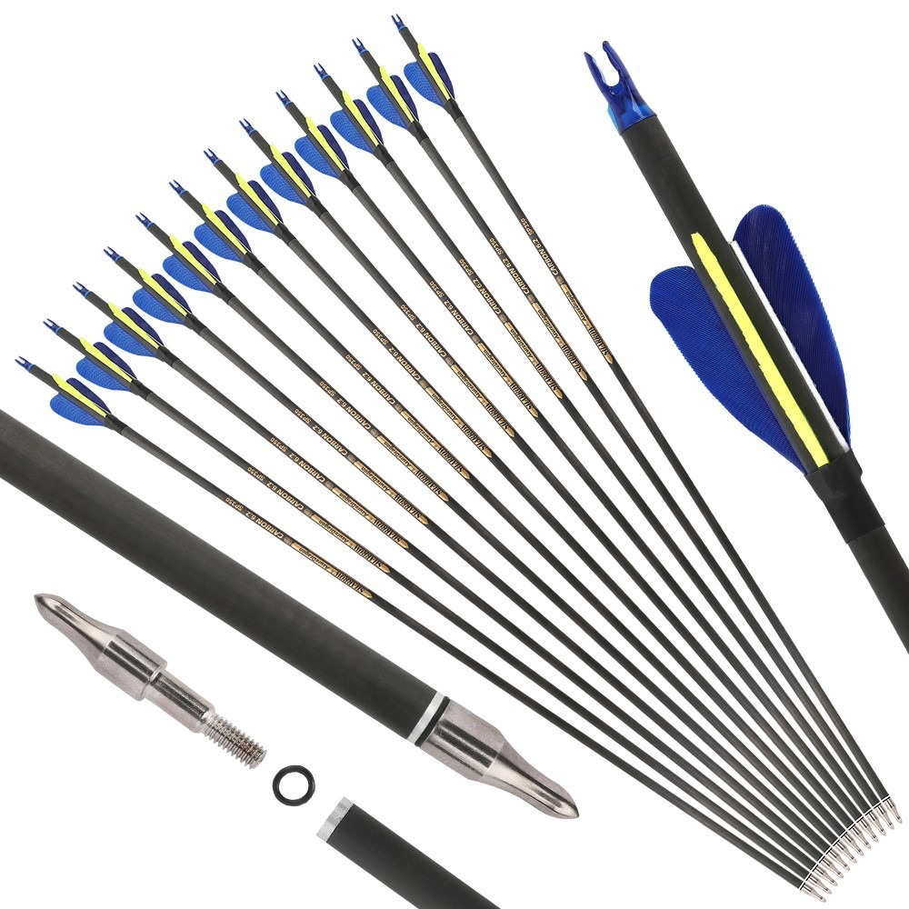 Arrow Carbon Shaft - カーボン矢 32インチ スパイン500/600 純カーボンシャフト 2インチフェザー付き アウトドアハンティング射撃用