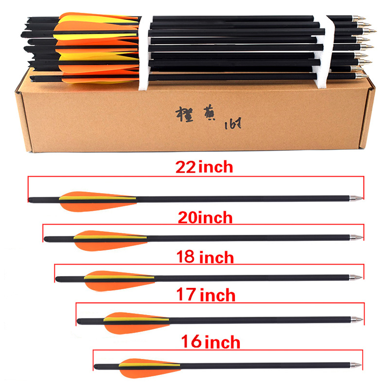 Arrow Carbon Shaft - 12本入り 16/17/18/20/22インチ アーチェリーカーボン矢 400スパイン オレンジイエローフェザー クロスボウボルト