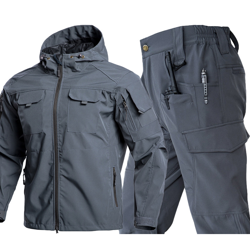 Outdoor Hunting Coat - 春秋メンズソフトシェルタクティカルセット アウトドア防水ウィンドブレーカースーツ 男性用ユニフォーム ハンティング キャンプ ハイキング