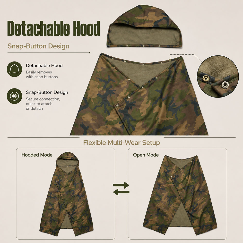 戦術的な迷彩フード付きウェアラブルフリースブランケット防風暖 - Outdoor Hunting Blanket のレビューと価格