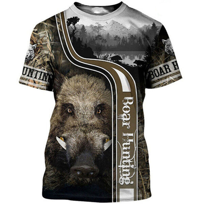 迷彩柄狩猟動物イノシシメンズTシャツ3Dプリントスポーツ半袖 - Wildman Hunting & Outdoor Photos のレビューと価格