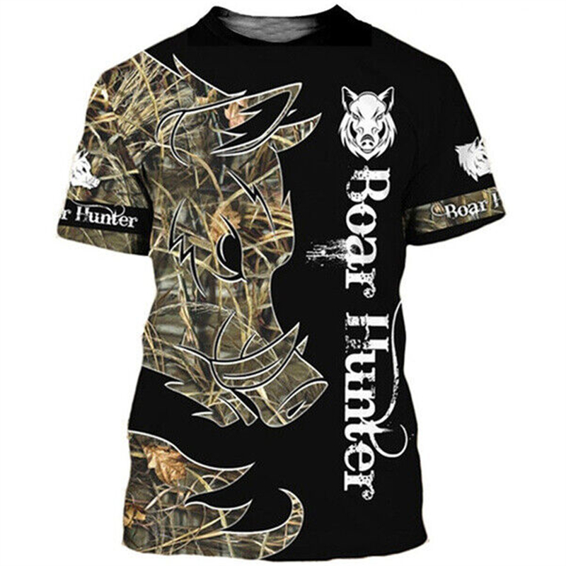 迷彩柄狩猟動物イノシシメンズTシャツ3Dプリントスポーツ半袖 - Wildman Hunting & Outdoor Photos のレビューと価格
