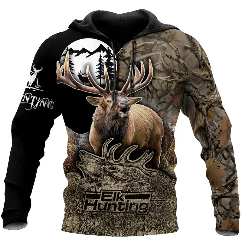 1枚のカスタム写真入りファッション3Dエルクプリントパーカー - Outdoor Hunting Pictures のレビューと価格