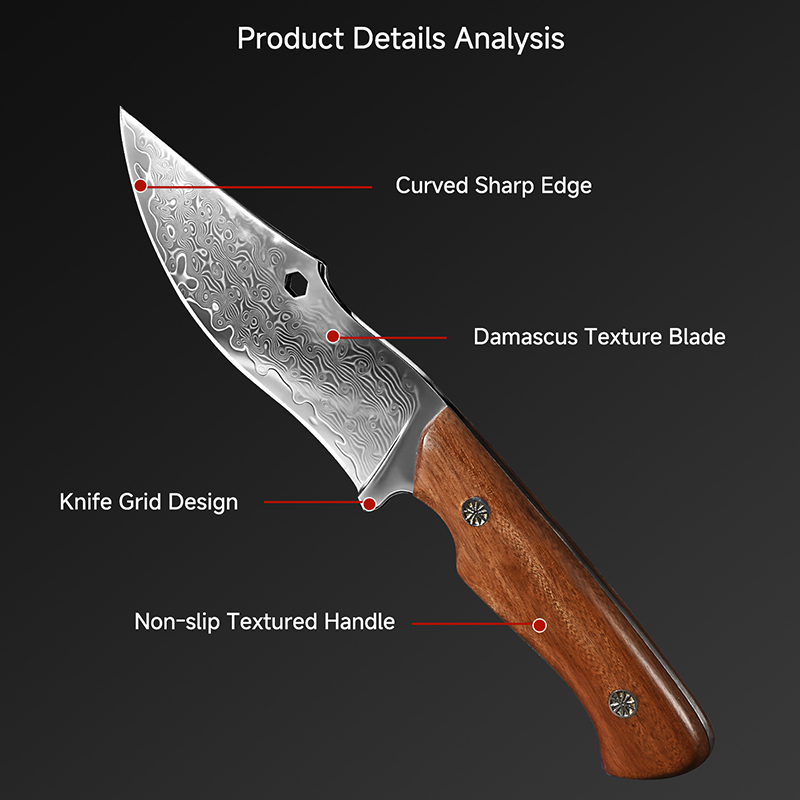 ダマスカス鋼アウトドアナイフ、湾曲した鋭い刃、固定刃、木製ハ - Hunting Outdoor Edge Knives のレビューと価格