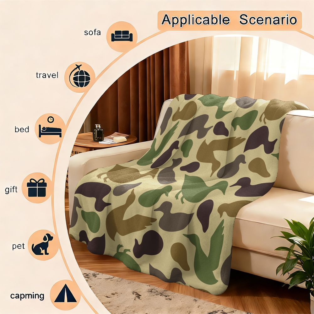 アヒル柄フランネルブランケット ソフトで心地良いスローラグ  - Outdoor Hunting Blanket のレビューと価格