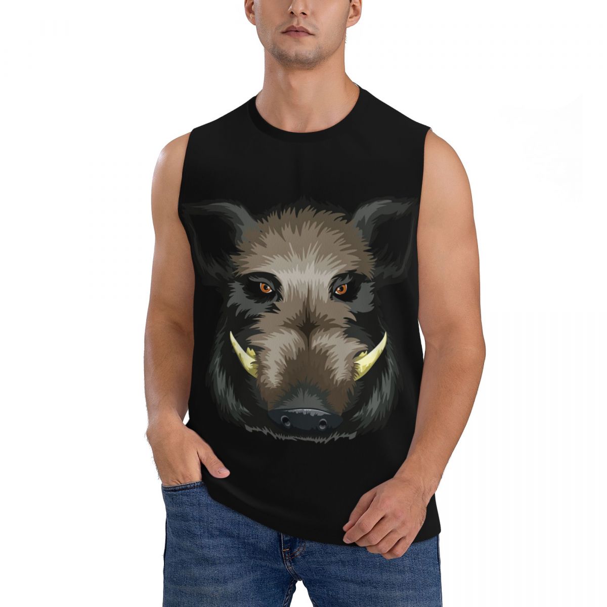 面白い野生の豚狩猟男プリントノースリーブ Tシャツカジュアル - Wildman Hunting & Outdoor Photos のレビューと価格