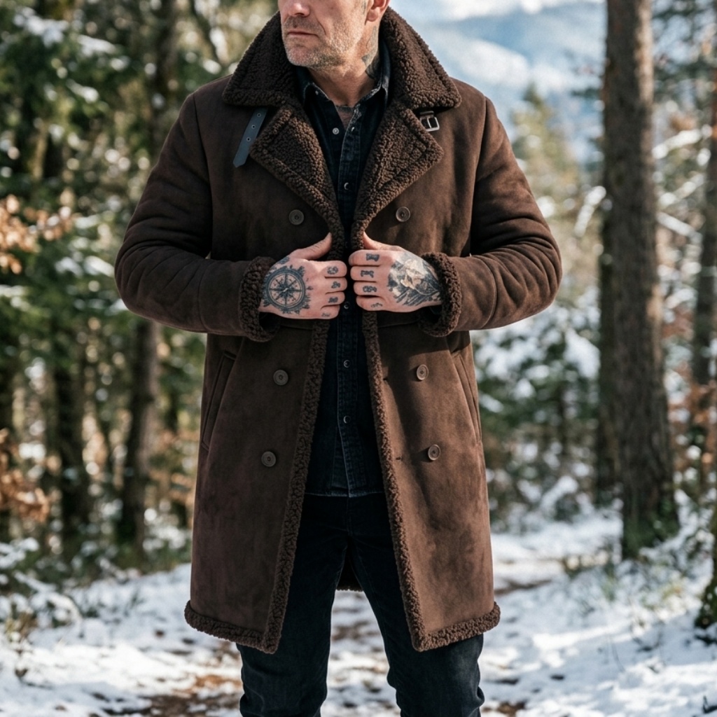 メンズフェイクスエードファー裏地付き冬用ジャケット防風ダブル - Men'S Outdoor Hunting Jacket のレビューと価格