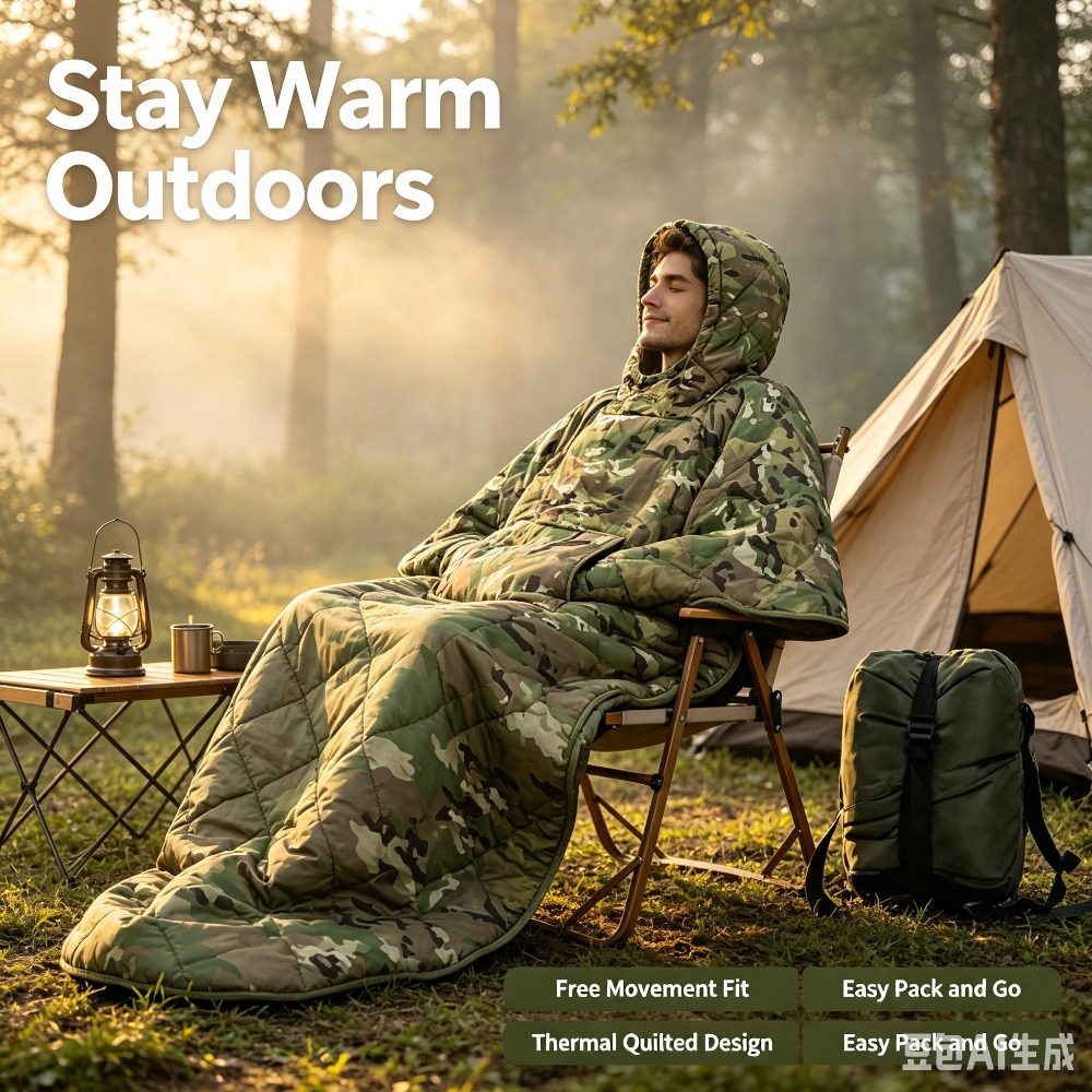 迷彩ブランケット防水断熱ポンチョ冬用暖かいライナー屋外キャン - Outdoor Hunting Blanket のレビューと価格